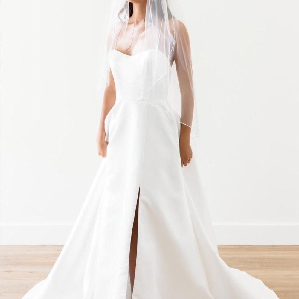 Wtoo White Satin Strapless A-Line Wedding Dress with Front Slit